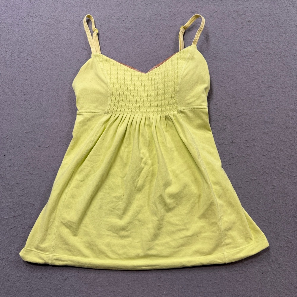 Lululemon Cami Tank Top Women's 4 Lime Yellow Smocked Built-in Bra Yoga Athletic